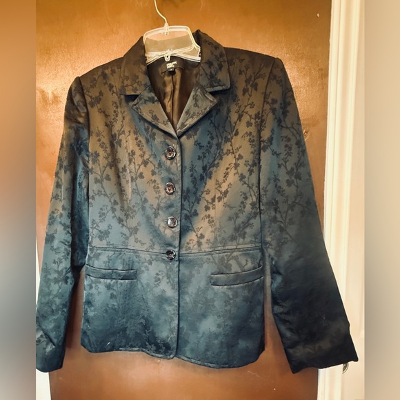 Philippe Adec Paris EUC vintage Black Jacquard 4 button Blazer, 2 pockets sz 8 - Picture 4 of 11